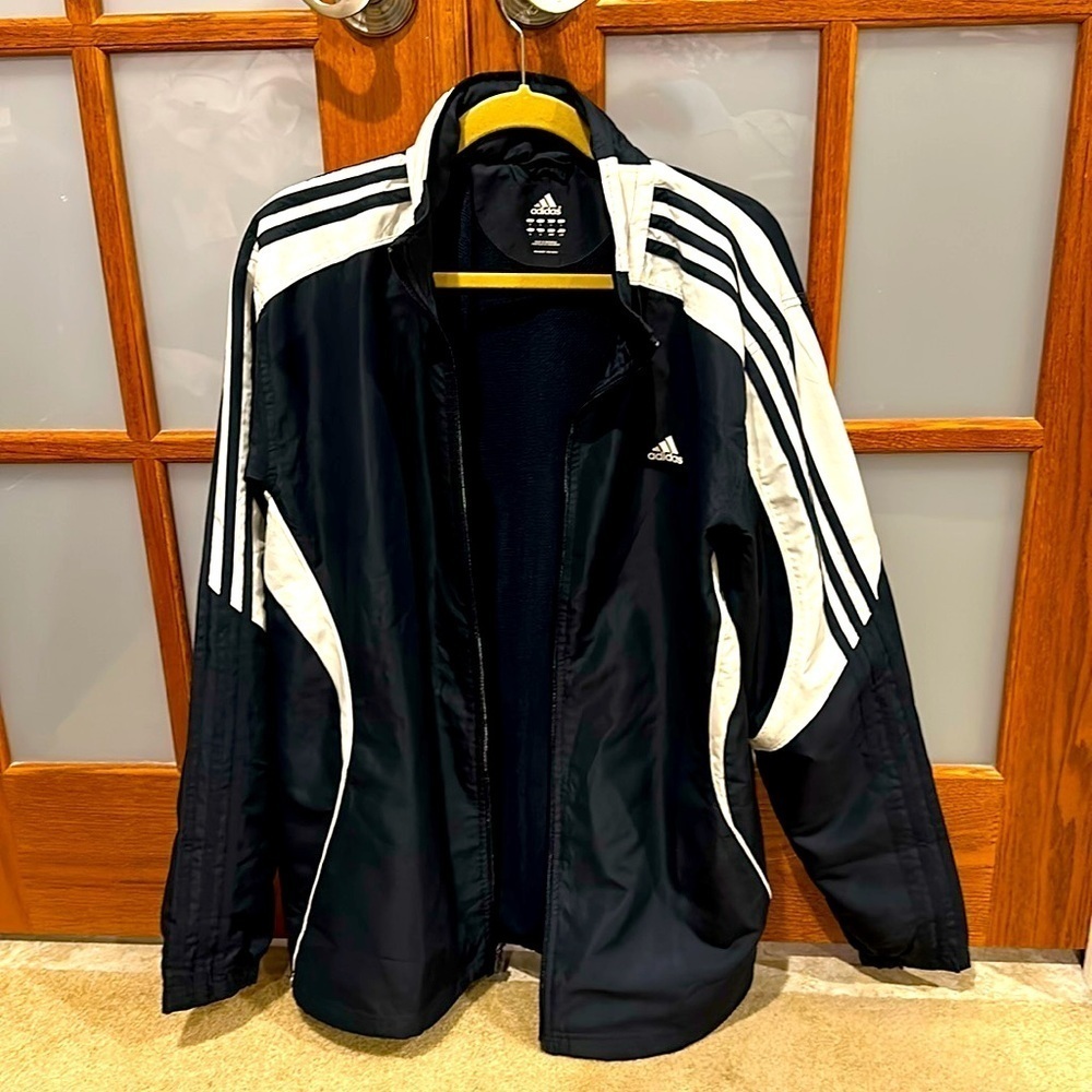 Like New Adidas, blue and white windbreaker jacket!​​​​​​